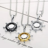 Rudder & Wheel Shape Pendant Men's Necklace Titanium Stainless Steel Chain