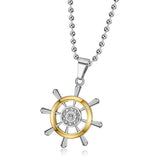 Rudder & Wheel Shape Pendant Men's Necklace Titanium Stainless Steel Chain