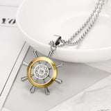 Rudder & Wheel Shape Pendant Men's Necklace Titanium Stainless Steel Chain