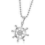 Rudder & Wheel Shape Pendant Men's Necklace Titanium Stainless Steel Chain