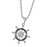 Rudder & Wheel Shape Pendant Men's Necklace Titanium Stainless Steel Chain