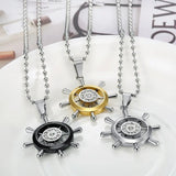Rudder & Wheel Shape Pendant Men's Necklace Titanium Stainless Steel Chain