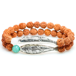 Rudraksha Seed Beads & Amazonite Stone Fish Bracelet Women