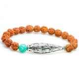 Rudraksha Seed Beads & Amazonite Stone Fish Bracelet Women