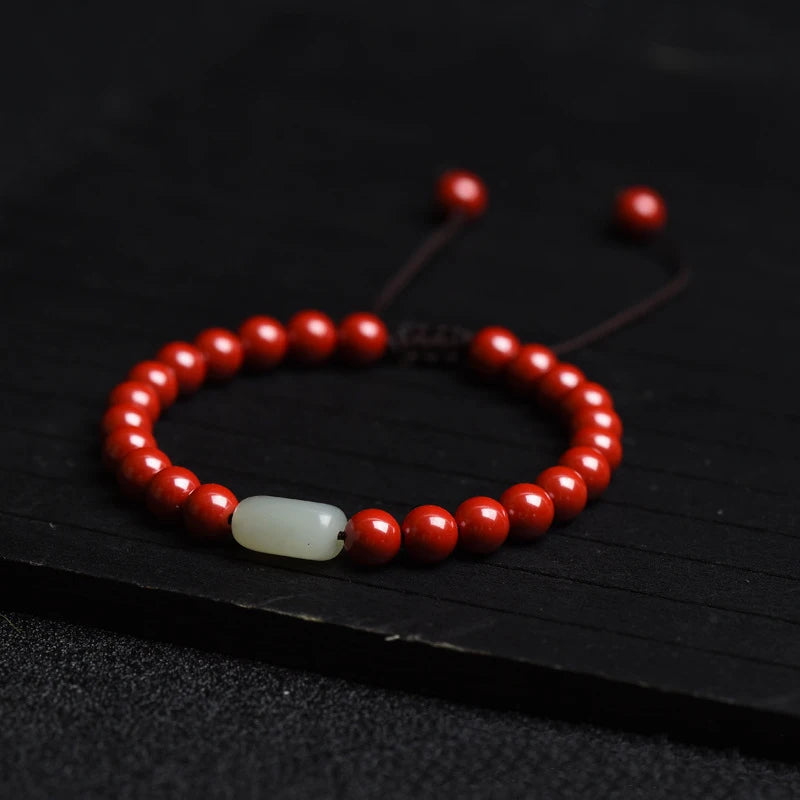 Ruifan 6mm Red Cinnabar Hetian Jade Bracelet YBR798