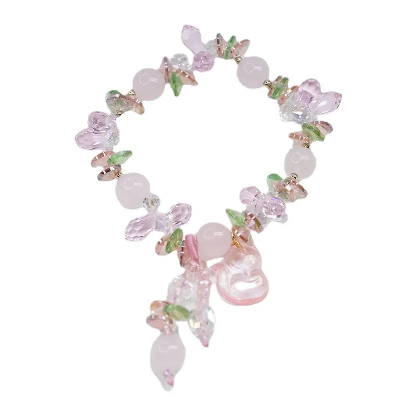 Ruifan Fox Pendant Pink Crystal Beaded Bracelet YBR563