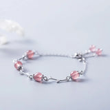 Pink Strawberry Quartz Silver Bracelet Women Jewelry