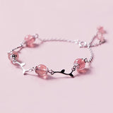 Pink Strawberry Quartz Silver Bracelet Women Jewelry