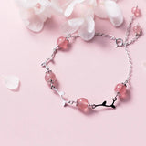 Pink Strawberry Quartz Silver Bracelet Women Jewelry