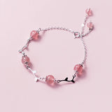Pink Strawberry Quartz Silver Bracelet Women Jewelry