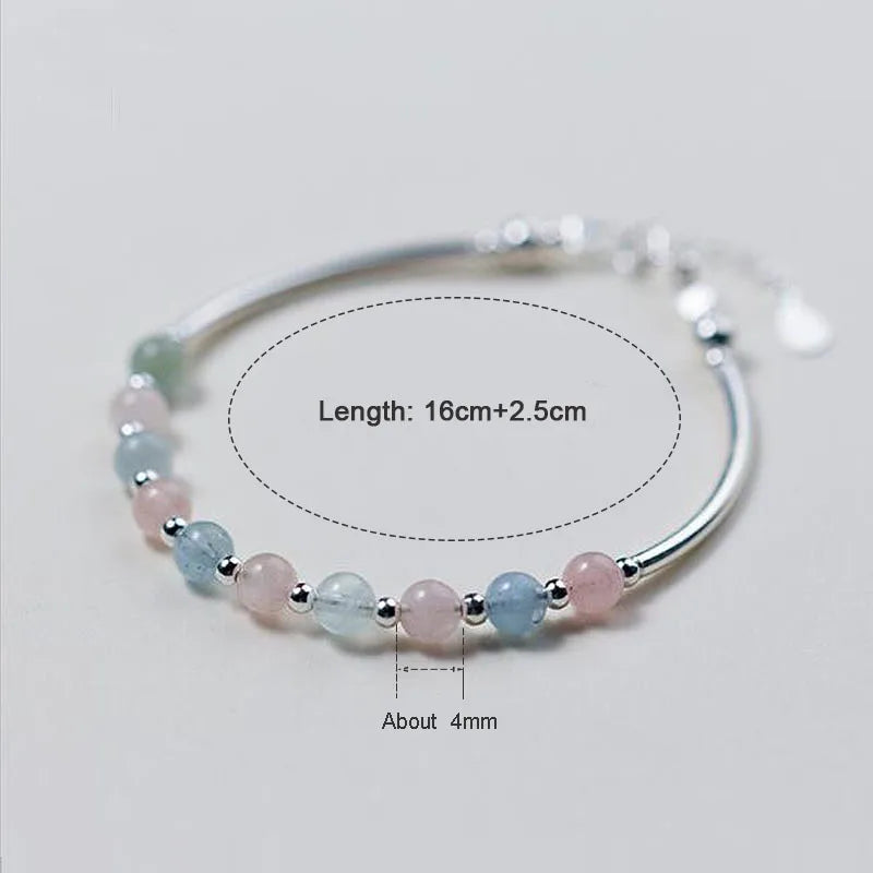Colorful Small Morganite Wrist Bracelet 925 Silver