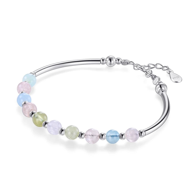 Colorful Small Morganite Wrist Bracelet 925 Silver