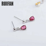 Teardrop Red/Yellow CZ Crystal Earrings 925 Silver