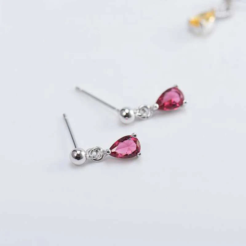 Teardrop Red/Yellow CZ Crystal Earrings 925 Silver