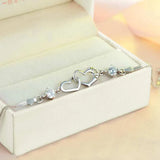 Ruifan Double Heart Clear/Purple CZ 925 Silver Bracelet YBR084