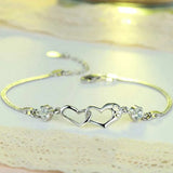 Ruifan Double Heart Clear/Purple CZ 925 Silver Bracelet YBR084