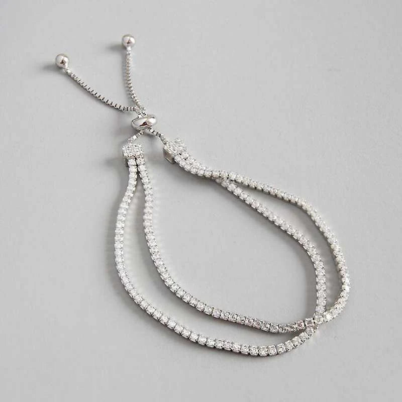 925 Silver Zircon Bracelet Double Layer Box Chain Women's Jewelry YBR061