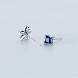 925 Silver Asymmetrical Stud Earrings Flower/Square Crystal/Rhinestone