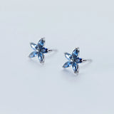 925 Silver Asymmetrical Stud Earrings Flower/Square Crystal/Rhinestone