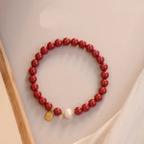 Natural Red Cinnabar Pearl Beaded Strand Bracelet Fine Jewelry YBR826