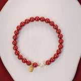 Natural Red Cinnabar Pearl Beaded Strand Bracelet Fine Jewelry YBR826