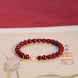 Natural Red Cinnabar Pearl Beaded Strand Bracelet Fine Jewelry YBR826