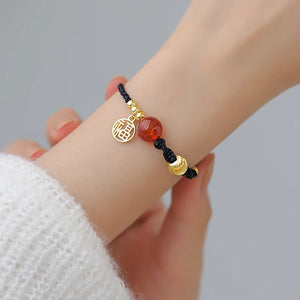 Ruifan Red Agate Lucky Characters Charm Bracelet for Women Girls