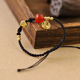 Ruifan Red Agate Lucky Characters Charm Bracelet for Women Girls