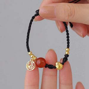 Ruifan Red Agate Lucky Characters Charm Bracelet for Women Girls