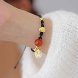 Ruifan Red Agate Lucky Characters Charm Bracelet for Women Girls
