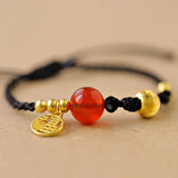 Ruifan Red Agate Lucky Characters Charm Bracelet for Women Girls