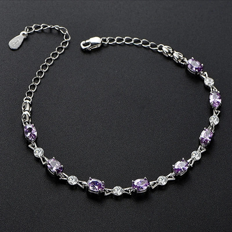 Ruifan Purple CZ 925 Silver Bracelet Women Fine Jewelry