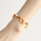 Ruifan Multicolor Natural Quartzite Jade Fu Charm Beaded Bracelet