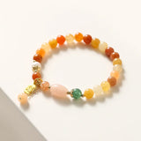 Ruifan Multicolor Natural Quartzite Jade Fu Charm Beaded Bracelet