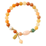 Ruifan Multicolor Natural Quartzite Jade Fu Charm Beaded Bracelet