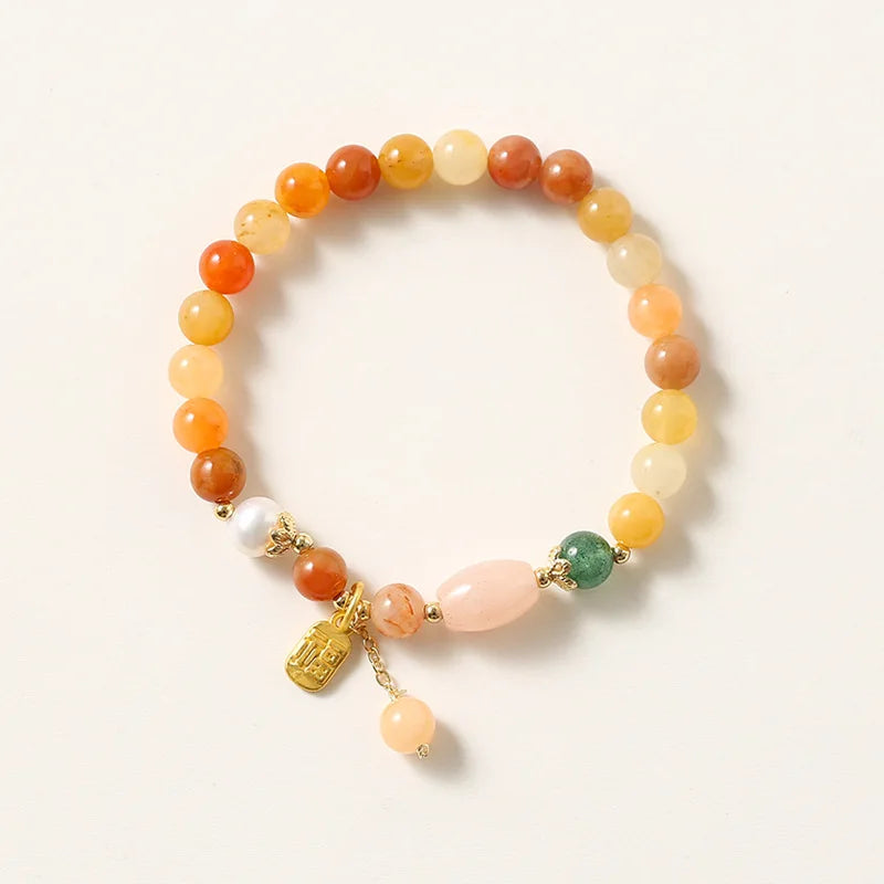 Ruifan Multicolor Natural Quartzite Jade Fu Charm Beaded Bracelet