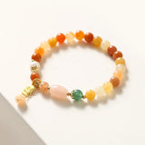 Ruifan Multicolor Natural Quartzite Jade Fu Charm Beaded Bracelet