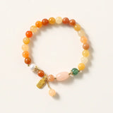 Ruifan Multicolor Natural Quartzite Jade Fu Charm Beaded Bracelet