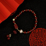Ruifan Freshwater Pearls Cinnabar Couple Bracelets Dark Red Lucky Jewelry