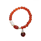 Natural Freshwater Pearls Red Agate 14k Filled Beaded Bracelet