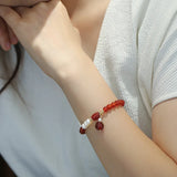 Natural Freshwater Pearls Red Agate 14k Filled Beaded Bracelet