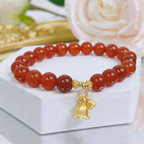 Ruifan Red Agate Cat's Eye Beaded Bracelet Plated Flower Fine Jewelry