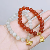 Ruifan Red Agate Cat's Eye Beaded Bracelet Plated Flower Fine Jewelry