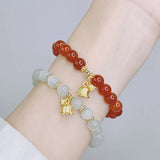 Ruifan Red Agate Cat's Eye Beaded Bracelet Plated Flower Fine Jewelry