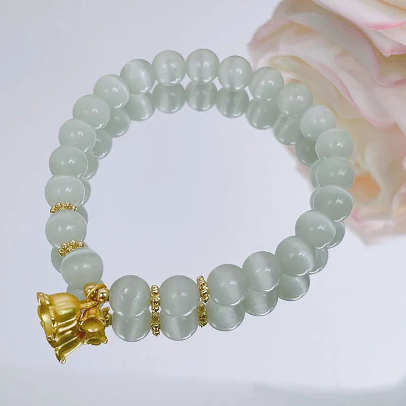 Ruifan Red Agate Cat's Eye Beaded Bracelet Plated Flower Fine Jewelry