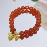 Ruifan Red Agate Cat's Eye Beaded Bracelet Plated Flower Fine Jewelry