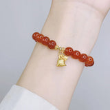 Ruifan Red Agate Cat's Eye Beaded Bracelet Plated Flower Fine Jewelry