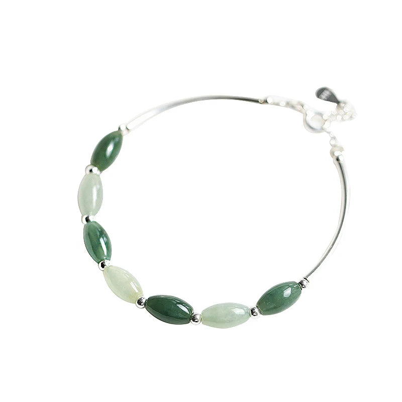 Green Jade 925 Silver Bangle Bracelet for Women Gift