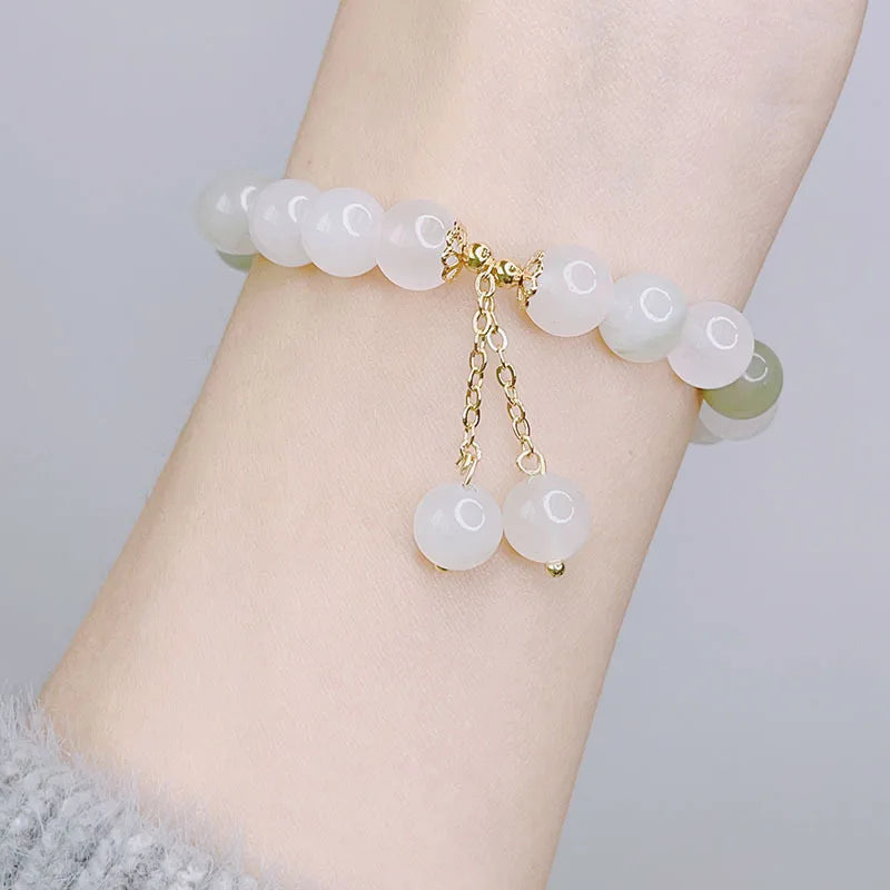 Vintage Tassel Light Green Jade Strand Bracelet YBR830