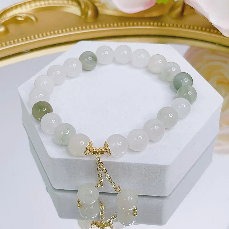 Vintage Tassel Light Green Jade Strand Bracelet YBR830